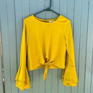 Yellow bell sleeve crop blouse